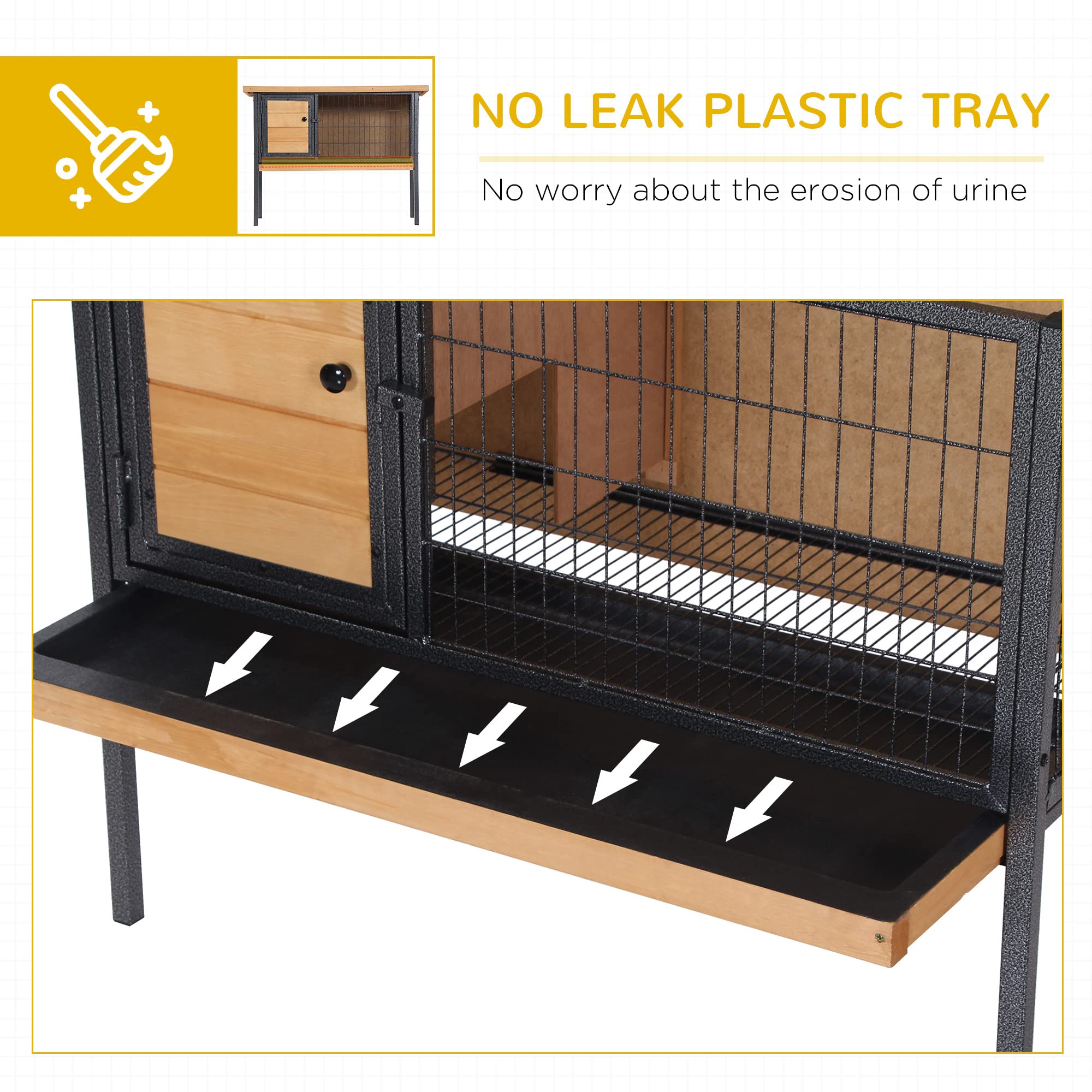Pawhut Rabbit Hutch Elevated Bunny Cage Small Animal Habitat With Metal Frame, No Leak Tray, Mtetal Wire Pan And Openable Water-